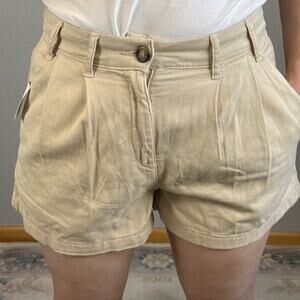 Free People Womens Billie Pleated Chino Shorts Size 6 Almond Milk Cotton Blend